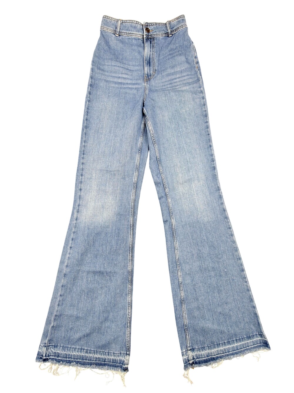We The Free Jeans Womens 26 Blue Flared High Rise Distressed Fringe 33 Inseam